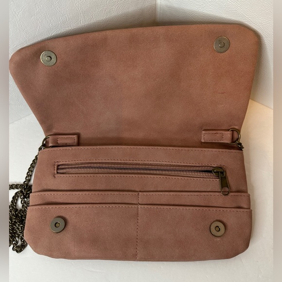 Mauve Dusty Pink Mermaid Faux Suede Crossbody with Brass Tone Hardware - Picture 5 of 11